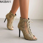 NASBAVI Fashion Summer Jazz Dance Shoes Peep Toe Ankle Boots for Women Sexy High Heels Lace-up Sandals Female Large Size 45