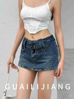 WOMENGAGA Korean Style Spicy Girl Denim Half Body Short Skirt Female Slim Tight Ultra Short A-line Slim Hip Skorts Fashion 3POJ