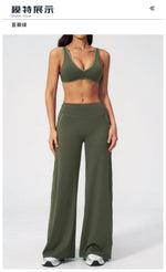 Women's Tracksuit Color Blocked Yoga Sets V Neck Sports Bra High Waist Flare Pants Fitness Suit Outdoor Running Workout Clothes
