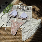 Mesh Sarong Lace Halter High Cut Bikini Female Swimsuit Women Swimwear Three-Pieces Bikini Set Bather Bathing Suit Swim V6284