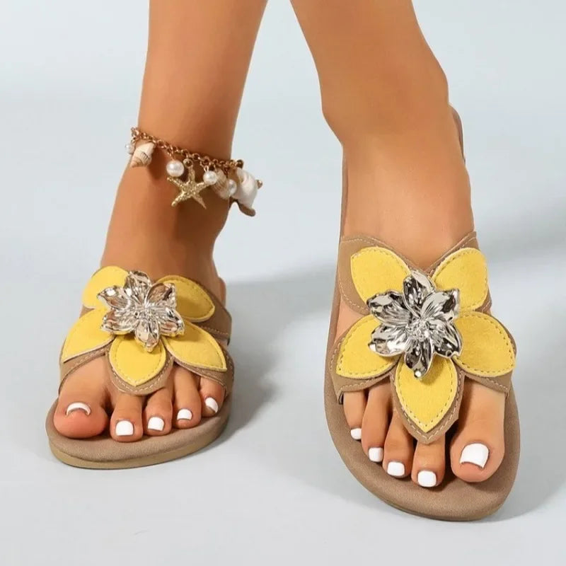 Shoes for Women Summer Fashion Slip on Round Toe Non-slip Flats Sandals Casual Beach Sandals