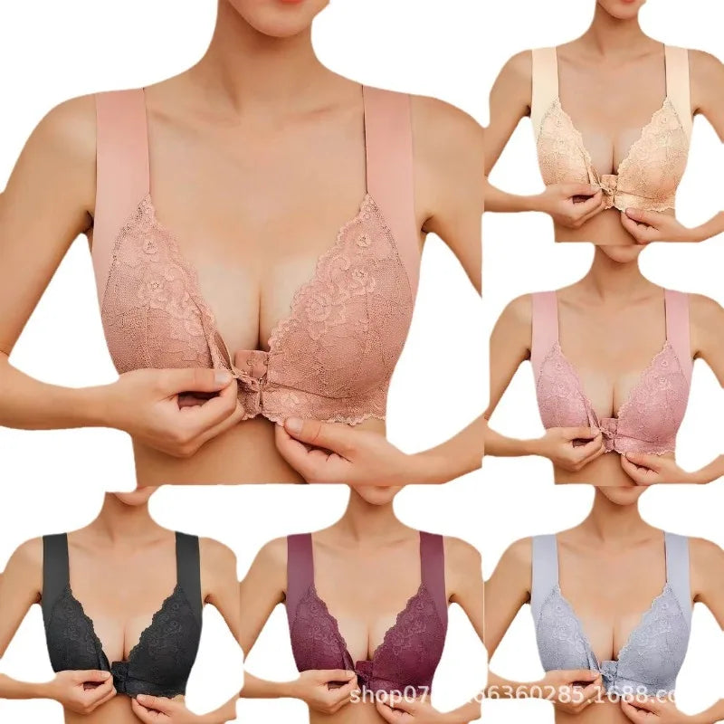 New Ladies Lace Front Clasp Nursing Bra Women Gathering Anti-sagging Underwear Woman Vest Comfortable Bra Lady Nursing Underwear