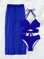 Sexy White 3 Pieces Skirt Bikinis Set Women Black Push Up Criss Cross Underwire Swimsuit 2025 Lace Cover-ups High Waist Swimwear