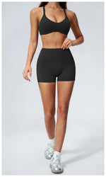 2 Piece Summer Yoga Sets for Women Hollow Back Cross Sports Bra Fitness Clothes Tight High Waist Shorts Running Workout Clothes