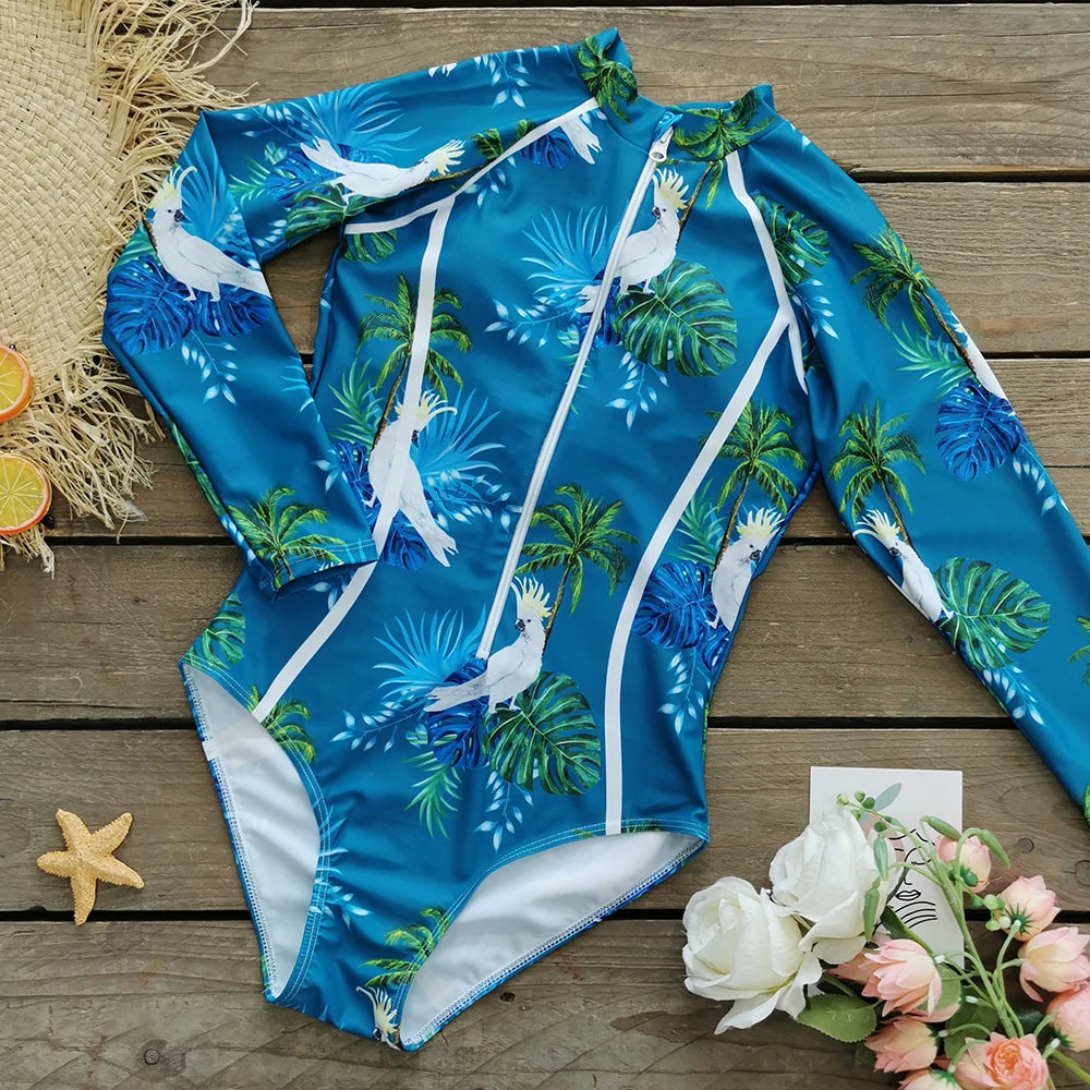 2026 Surfing Sport Swimsuit Long Sleeves Women One Piece SwimsuitSwimwear Solid Monokini Bathing Suit Tropical Bodysuit Female