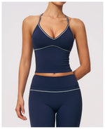 Summer Back I Shaped Sports Bra Sexy Deep V Neck Contrast Color Slimming Yoga Tank Top Outdoor Workout Fitness Gym Running Vest