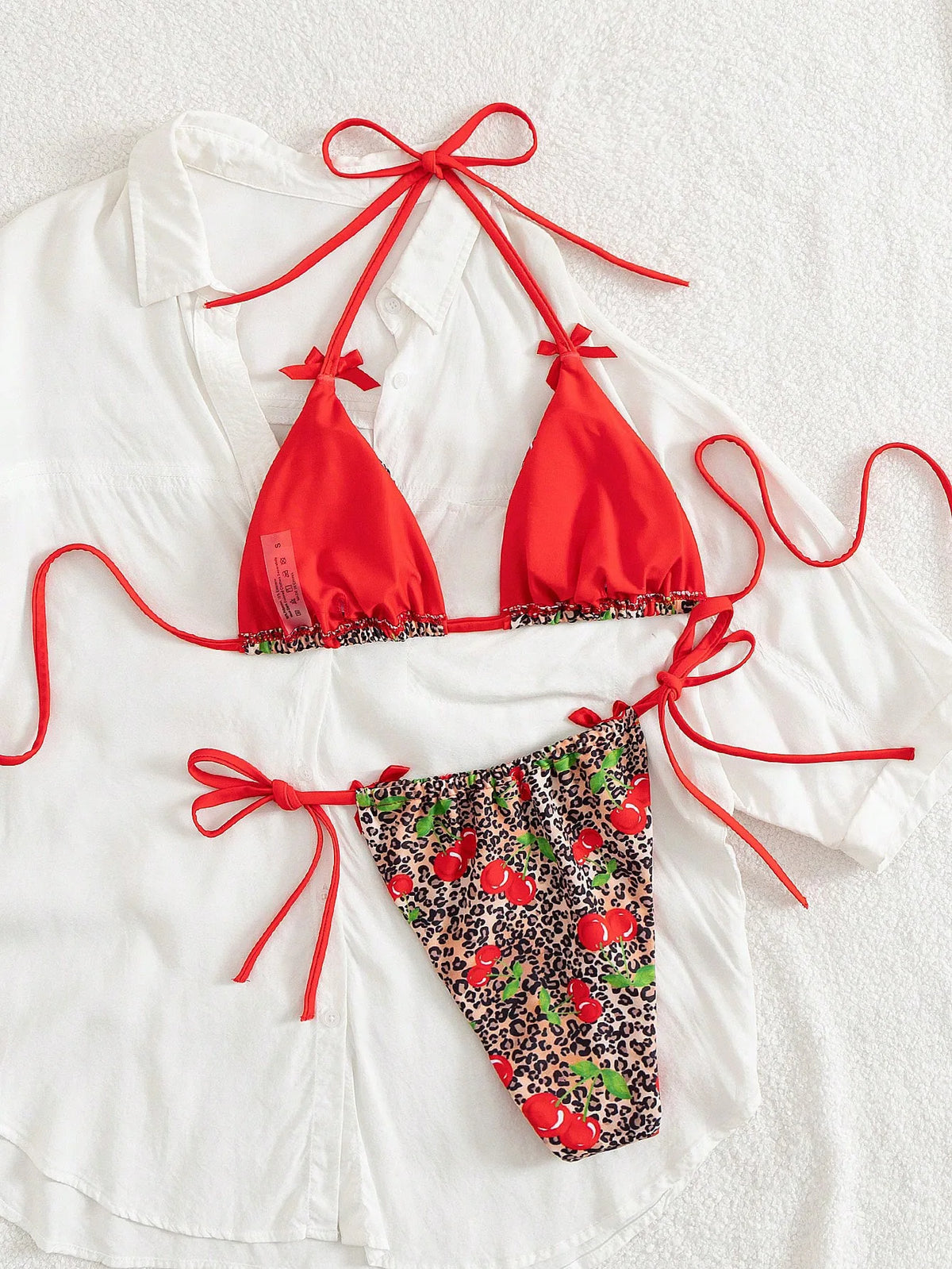 Sexy Red Leopard Print Bikini Set Women Tie Strap Push Up Bra Bandage Triangle Swimsuit Beach Bathing Suit Holiday Swimwear 2026
