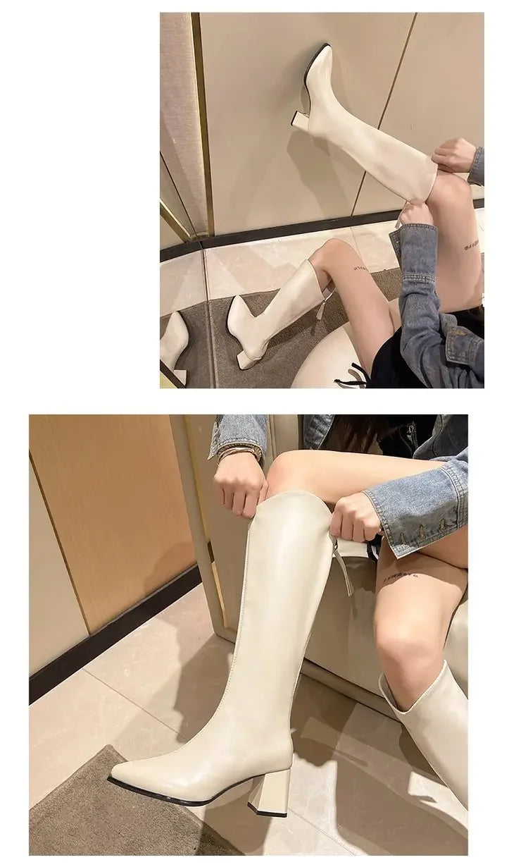Pointed Toe Women High Boots Fashion Side Zippers Long Booties Ladies Elegant Party High Heel Shoes Winter Women's Footwear