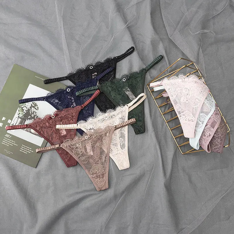 New Women's Sexy Lace Panties Adjustable Girls G-Strings .Fashionable Breathable Low WaistBriefs Shorts.with Rhinestones Thong