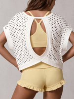 Summer Back Hollow Out Yoga T Shirts Women Polka Dot Print Short Sleeve Loose Sports Cover Up Breathable Training Fitness Tops
