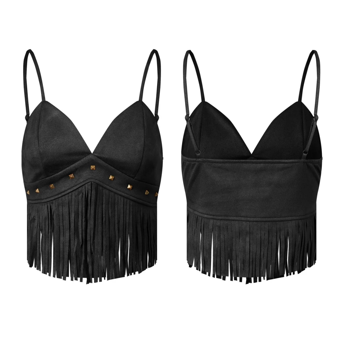Summer Women's Tassel Corset Tops Retro Cowboy Stylish Sleeveless V Neck Vest Spaghetti Strap Tank Top for Party Street