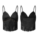 Summer Women's Tassel Corset Tops Retro Cowboy Stylish Sleeveless V Neck Vest Spaghetti Strap Tank Top for Party Street