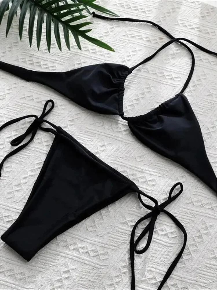 11 Colors Halter Mini Micro Thong Bikini Female Swimsuit Women Swimwear Two-pieces Bikini Set Bather Bathing Suit Swim Beachwear