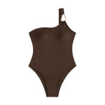 Sexy Women One Piece Swimsuit Female Swimwear 2025 Oval One Shoulder Monokini Swimming Suit Beachwear Bathing Suit Biquini Brown