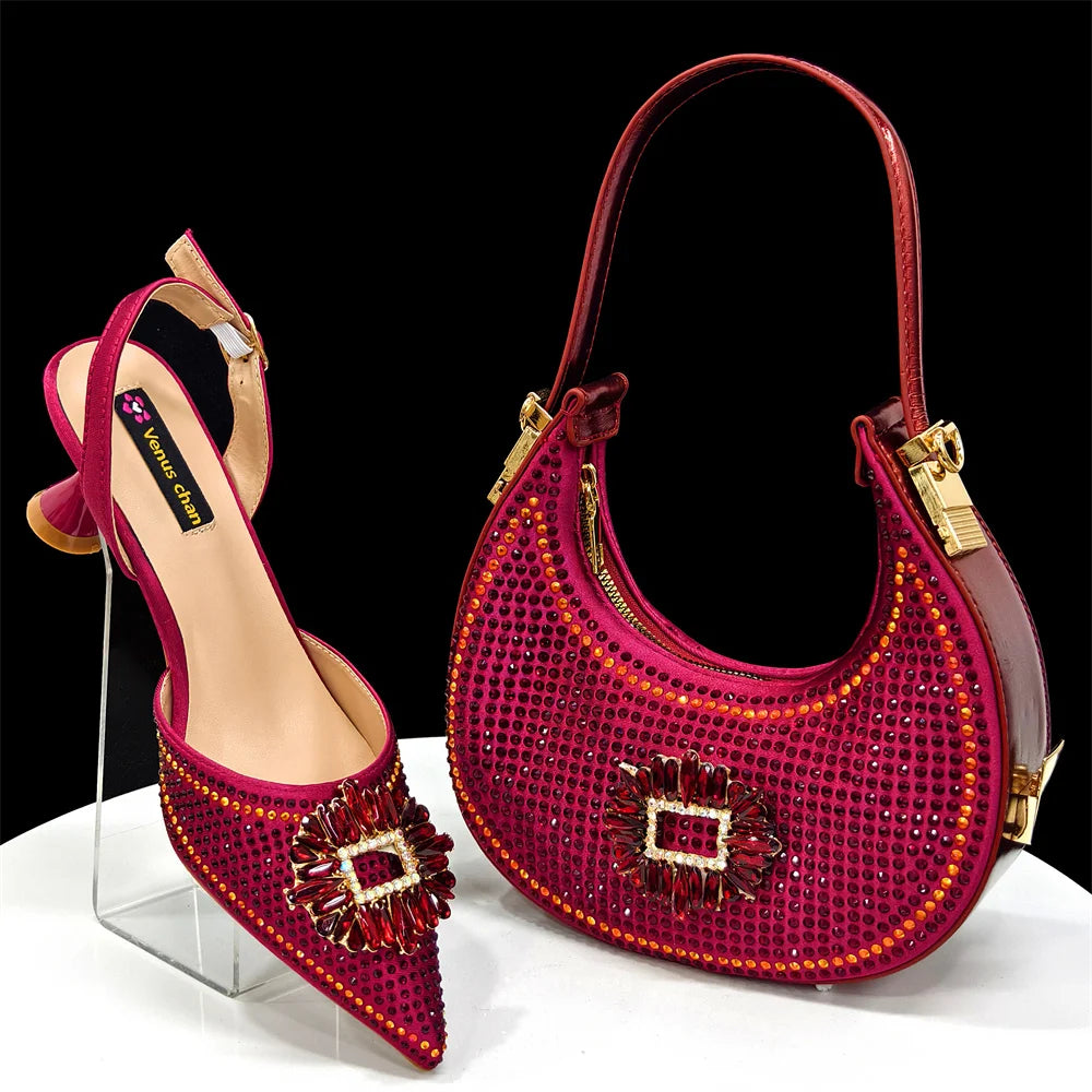doershow Italian Shoes And Bag Sets For Evening Party With Stones Italian Leather Handbags Match Bags!HFG1-21