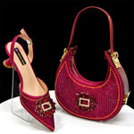 doershow Italian Shoes And Bag Sets For Evening Party With Stones Italian Leather Handbags Match Bags!HFG1-21