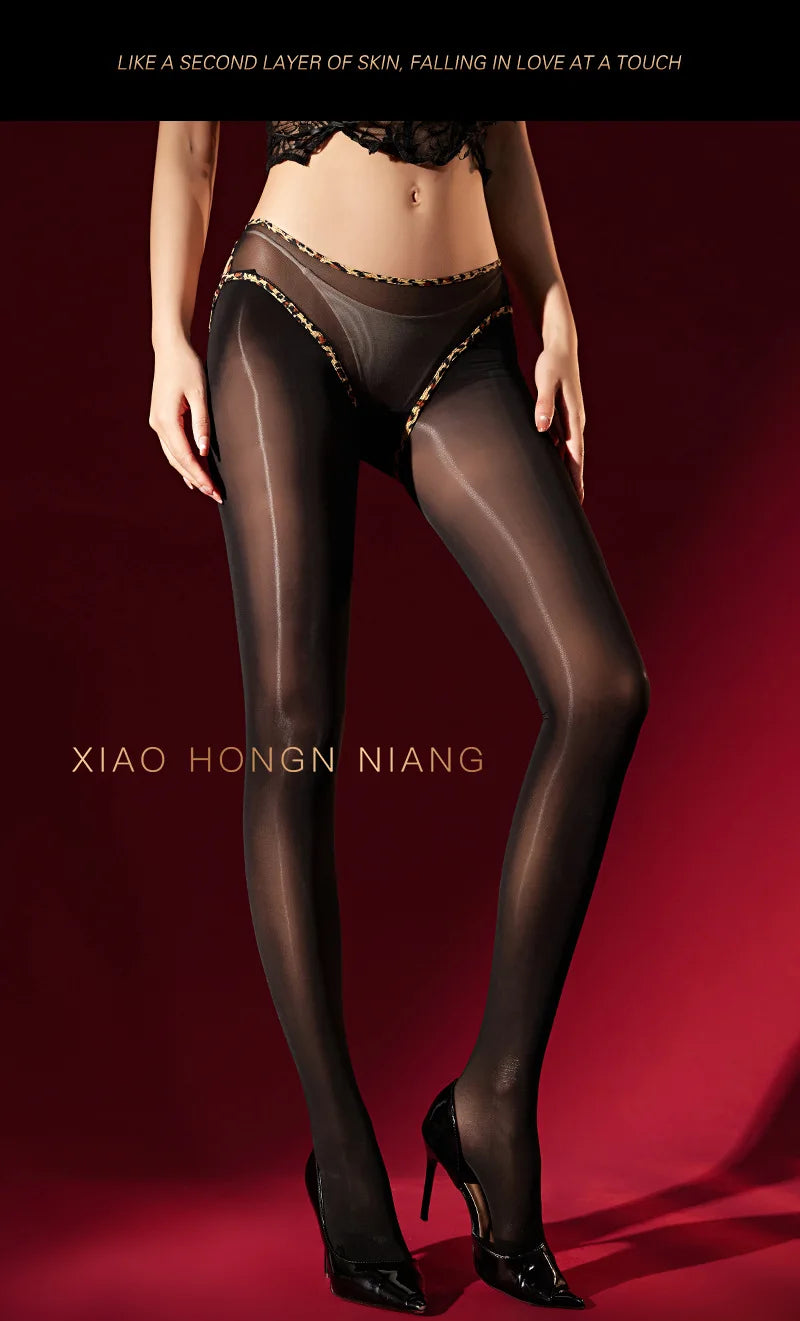 Leopard Print Panties With Integrated Stockings Sexy Hollow Lace Pantyhose With Bow And Bell Black Silk Smooth Pure Desire 6Z3F
