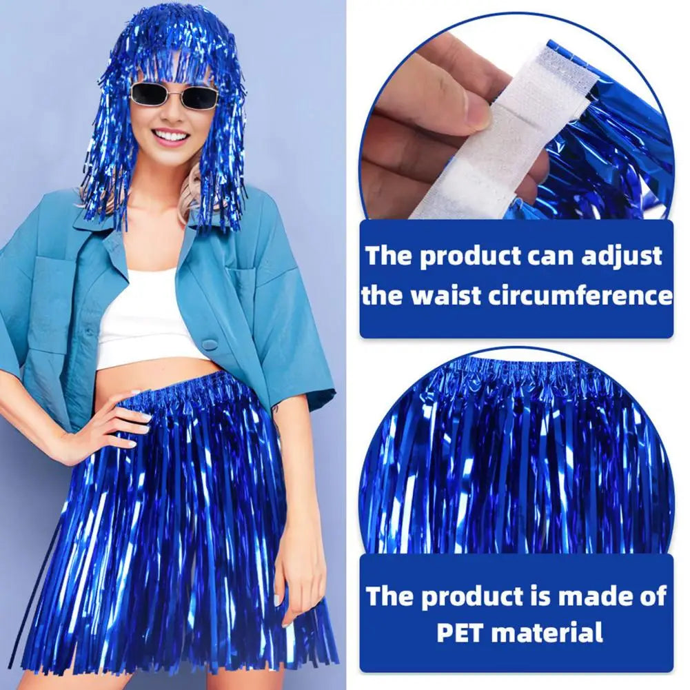 Bright Colors Beach Dance Skirt Hawaii Skirt Elastic Mid-rise Adults Kids Mini Skirt Rain Fringe Tassels Adjustable Curtain