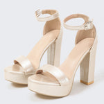 Gold Size35-42 Sandals Women's Thick Heel Square Head Buckle Waterproof Table Open Toe Hollow Word with High Heel Sandals