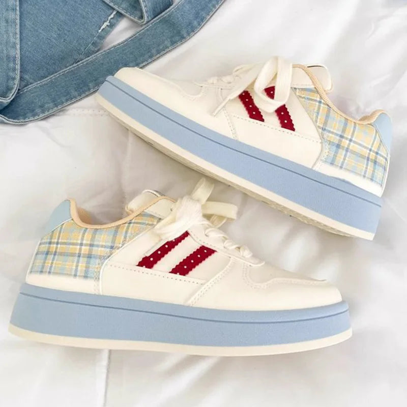 Autumn Mix Color Plaid Sneakers Women Breathable Lace Up Sports Shoes Woman Comfortable Soft Insoles Running Casual Shoes Female
