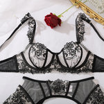 Toucheart Erotic Lingerie Fashion New Floral Embroidered See-through Mesh Body-shaping Women Sexy Underwear Three-piece Hot Set