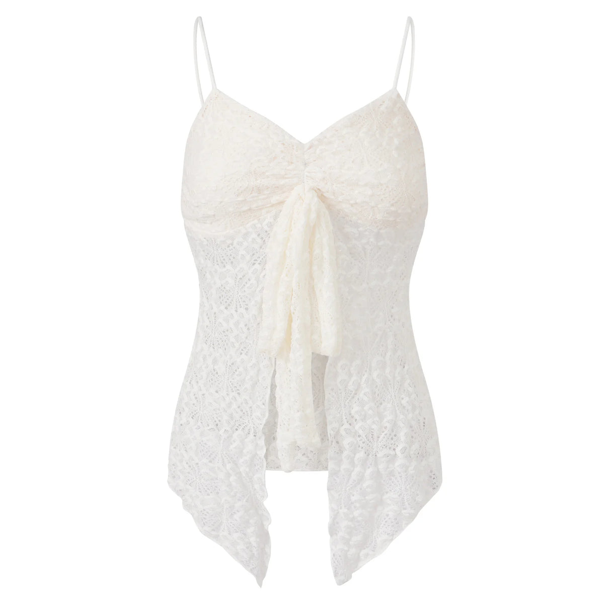 Women’s Spaghetti Strap Tank Tops Summer Sleeveless Tie Split Front Lace Sheer Vest Retro Sexy Corset Streetwear