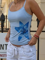Summer Women Floral Print Camisole Casual Spaghetti Straps Tank Tops Sleeveless Crop Tops for Club Streetwear