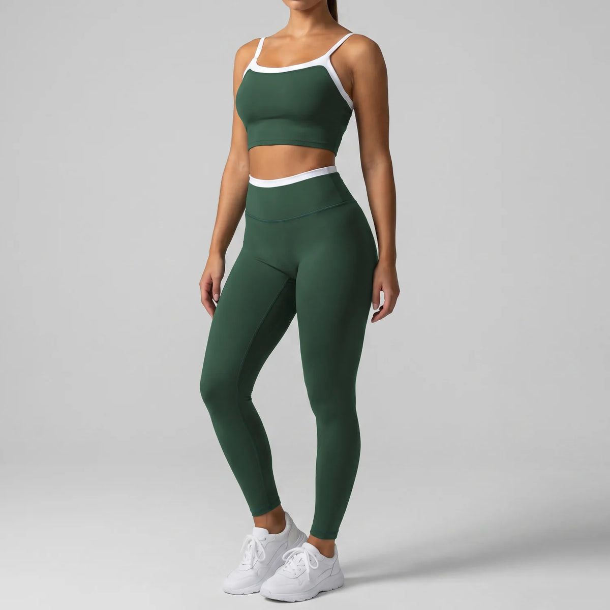 Double Layered Contrasting Yoga Sets Women Shock-absorbing Sports Bra Gym Workout Clothes Outwear High Waist Pants Fitness Suits