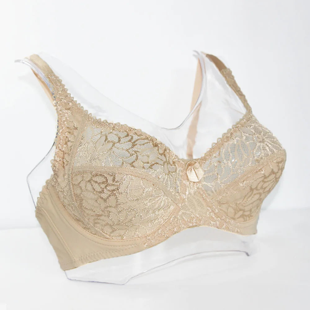 Plus Size Women Lace Bras Perspective Breathable Lager Bosom Bralette Underwired Embroidery Silky Touch BH Top B C D DD E F Cup