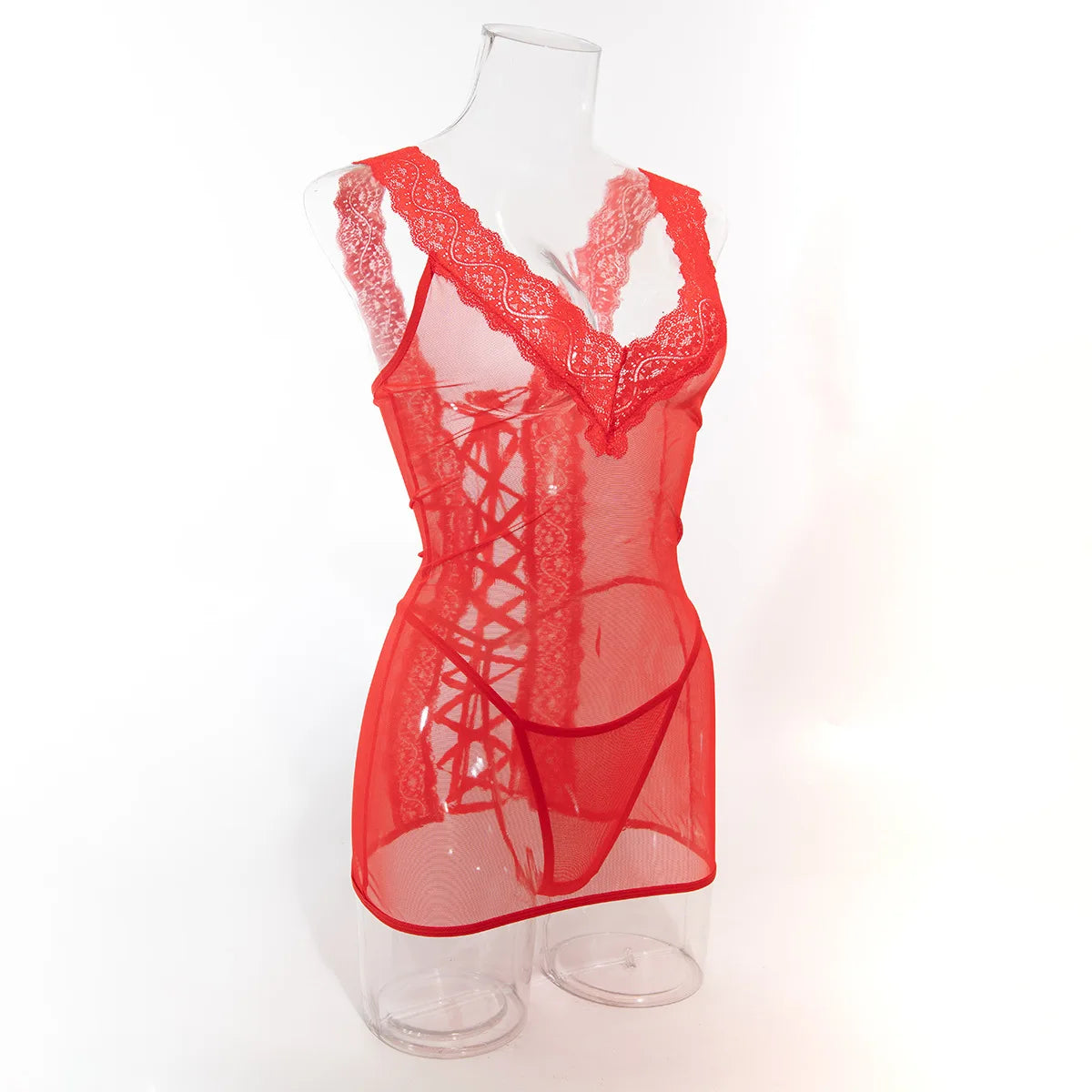 Toucheart 2PCS Lace See-through Hollow Out Sexy Interesting Thin Model Pajamas Panty Slim High Waisted Women Sexy Pajamas Set