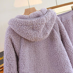 Korean New Women Warm Coral Fleece Pajamas Set Autumn Winter Sleepwear 2 Pieces Home Suit Casual Hooded Pajamas Night Wear