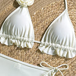 Sexy Ruffles Cover Up 3 Piece Bikinis Sets Women Black White 3D Floral Push Up Bra Thong Swimsuit Bathing Suit Swimwear 2026