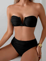 Sexy Coffee Black Swimwear Women 2026 Bandeau V Wire Pleate Push Up High Waist Swimsuit Beach Bathing Suit Vacation Bikini