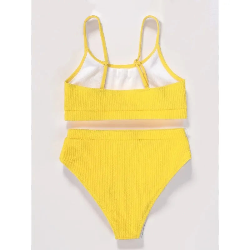 New Spiral Pit Strip U-Shaped High-Waisted Bikini Sexy Swimsuit Swimsuit Women Lightweight Fashion Classic Versatile Simple
