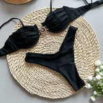 Sexy Metal Sun Ornament Bikini Set Women Solid Black Red Push Up Underwire Micro Swimsuit 2026 Brazilian Bathing Suit Swimwear