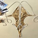 Women glitter gold metallic front bandage swimsuit one piece hollow backless bikini Swimwear bathing suit beach outfits bodysuit