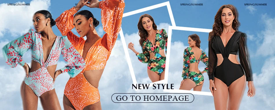 2024 New Women Swimsuit One Pieces Sexy Sports Wear Print Ladies Bathing Suit Long Sleeves Beach Wear Surfling SuitRashguad