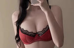 Elegant Red Satin Lingerie Set, Zodiac Inspired Bra Small Chest, Push Up Gathers Anti Sagging, Sensual Lace Bralette Women Tushy