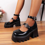 Black Chunky High Heels Mary Jane Shoes Women Punk Style Double Buckle Platform Pumps Woman Plus Size 43 Thick Heels Party Shoes