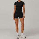 New Yoga Set Two Piece Women Short Sleeve Top with High Waist Leggings Seamless Workout Clothes Patchwork Sport Fitness Gym Sets