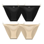 4Pcs/Set Ice Silk Bikini Panties Women Sexy Briefs Low Rise Underwear Seamless Underpants Solid Color Ultra-thin Lingerie M-XL