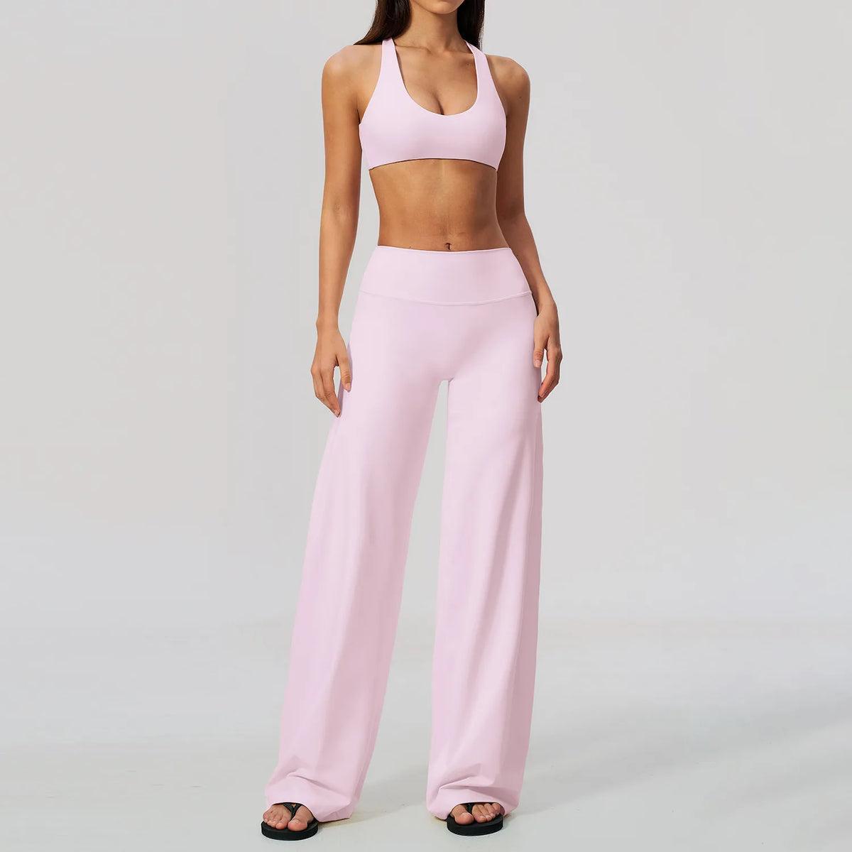 Summer 2 Piece Yoga Sets Women Tight Back Cross Sports Bra High Waist Peach Hip Wide Leg Pants Gym Running Fitness Workout Suits