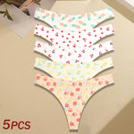 5Pcs Women G-string Seamless Sweet Fruit Thongs Low-waist Panties Ladies Soft Cute Thongs Female S-XL T-Back Panties Underwear