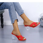 Transparent Strange High Heels Sandals Women SummerPlus Size Weave Female Slippers Fashion Yellow Open Toe Slides