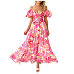 Sexy Dresses For Women Summer Trendy Boho Floral Printed Short Sleeve Vestido Seductive Off Shoulder Knee Length Dress For Woman