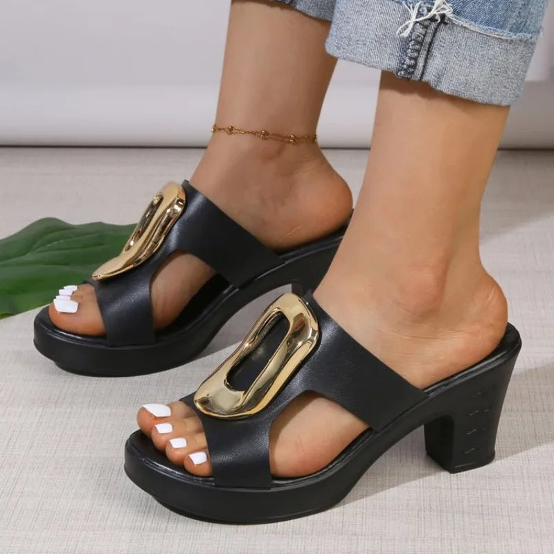 Thick High Heel Sandals Women Summer 2026Outdoor Slippers Plus Size Women Elegant Sandals