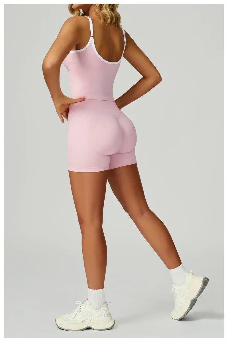 2 Pieces Women's Seamless Yoga Set Fitness Running Sports Set Slim Fit High Waist Beautiful Back Tracksuit