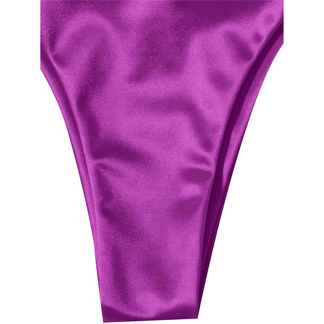 Sexy Satin Halter Brazilian Padded Bikini Female Swimsuit Women Swimwear Two-Pieces Bikini Set Bather Bathing Suit Swim V4966S