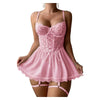 Lace Open Bra Underwear Set Lace UpLingerie Transparent Deep V Bra Baby Doll Dress Women EroticMesh Garter Underwear Sets