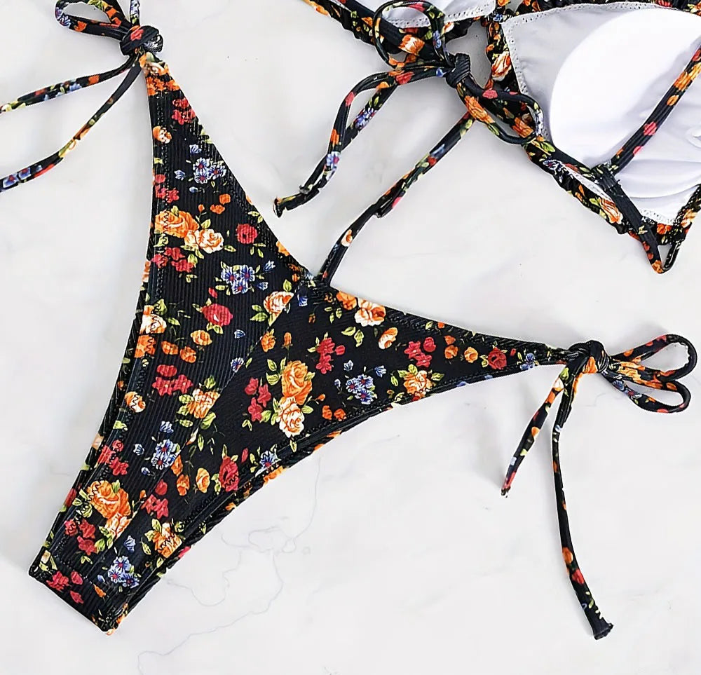 Sexy Floral Print Push Up Bikini Sets Women Swimwear Two Pieces Swimsuit Low Waist Bather Beach Bathing Suit Summer 2025 New